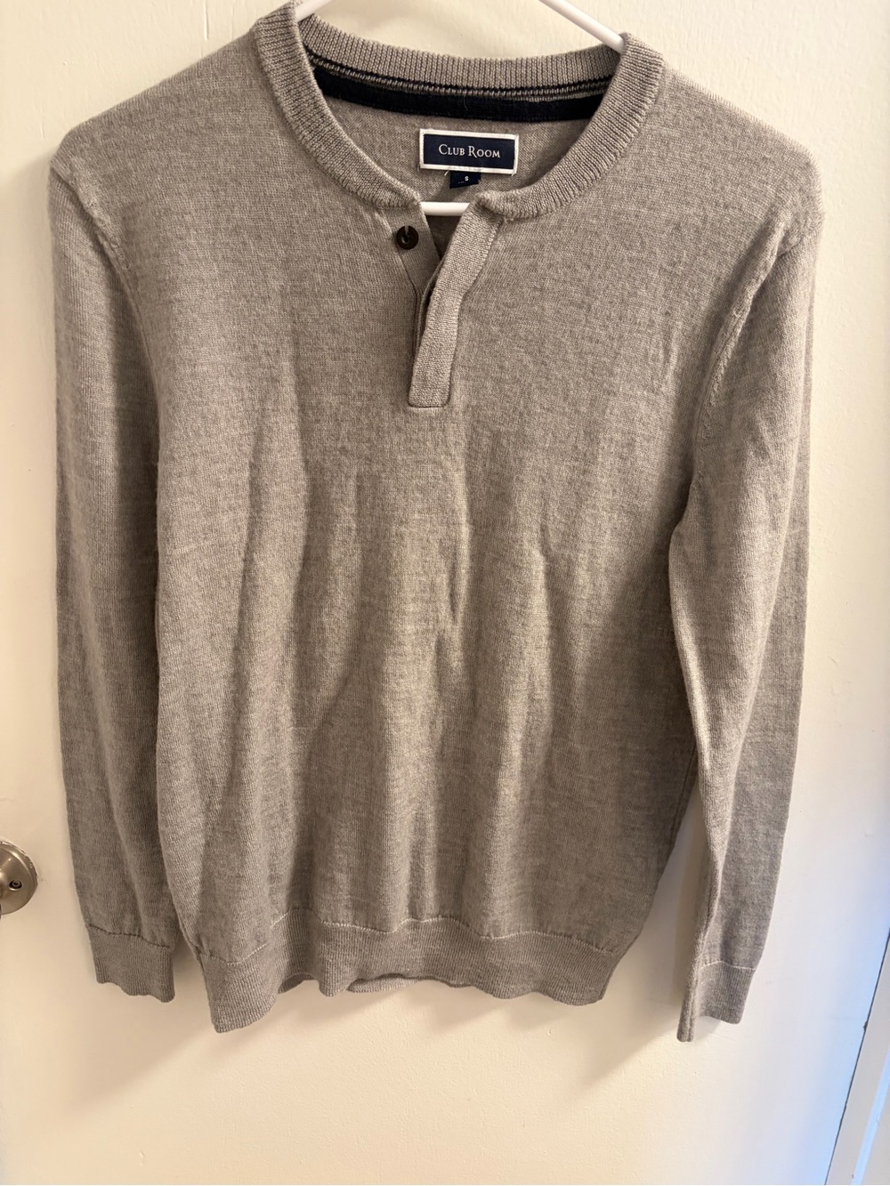 Club Room Light Gray Crewneck Henley Sweater